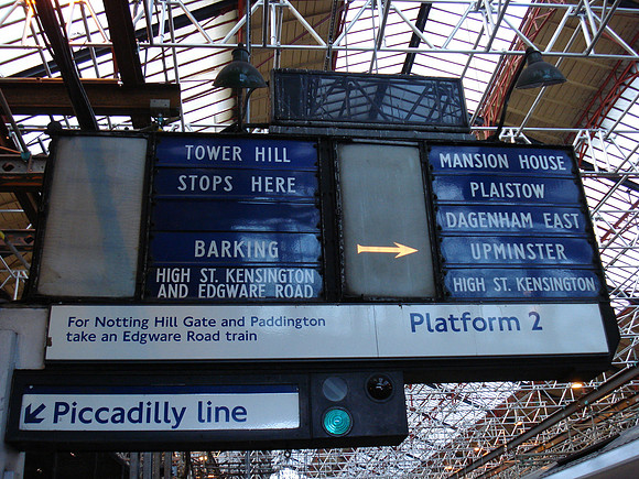 Old destination box at Earls Court Station, London - England.