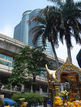 Erawan Shrine and BTS Skytrain line, Bangkok - Thailand.