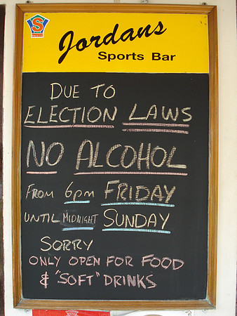 No alcohol to to election laws. Sign at Mae Nam, Koh Samui - Thailand.