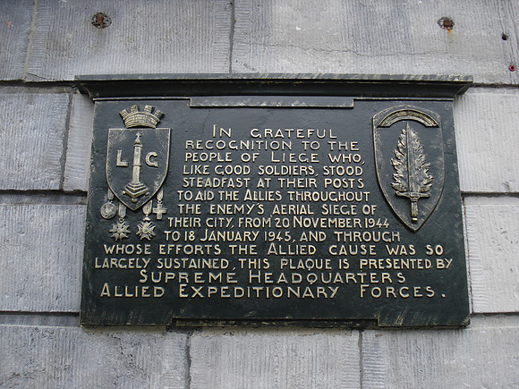 Memorial plaque for the siege of Liege (20 November 1944 to 18 January 1945), Liege - Belgium.