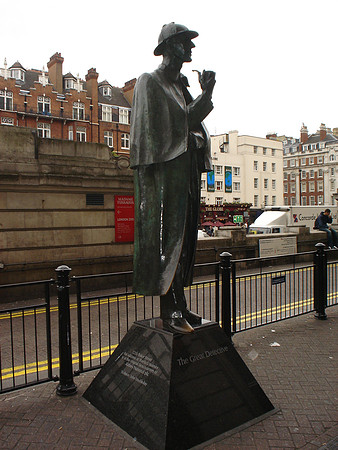 Sherlock Holmes statue at Baker St Station, London - England.