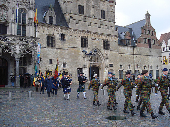 Military parade on November 11 2007 (Armistice Day), at the City Hall, Mechelen - Belgium.