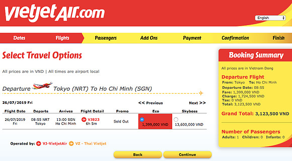 nrt-sgn-booking-summary