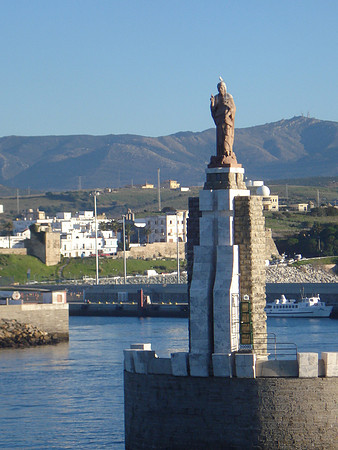 Statue of Jesus at the port entrance, Tarifa - Spain.