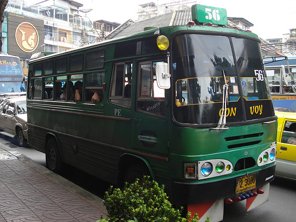 Green public bus, Bangkok - Thailand.
